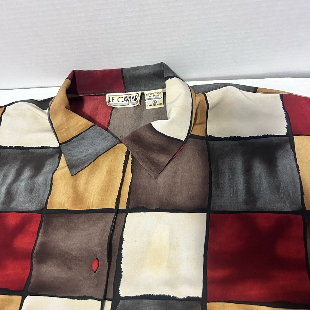 Vintage Patchwork Checkered Pattern Women's Blouse - image 3